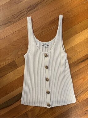 American Eagle Outfitters Ribbed Button Tank in Cream